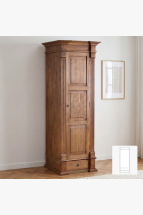 Tömör fenyő egyajtós ruhásszekrény barna lakkal, 71x196x69 cm